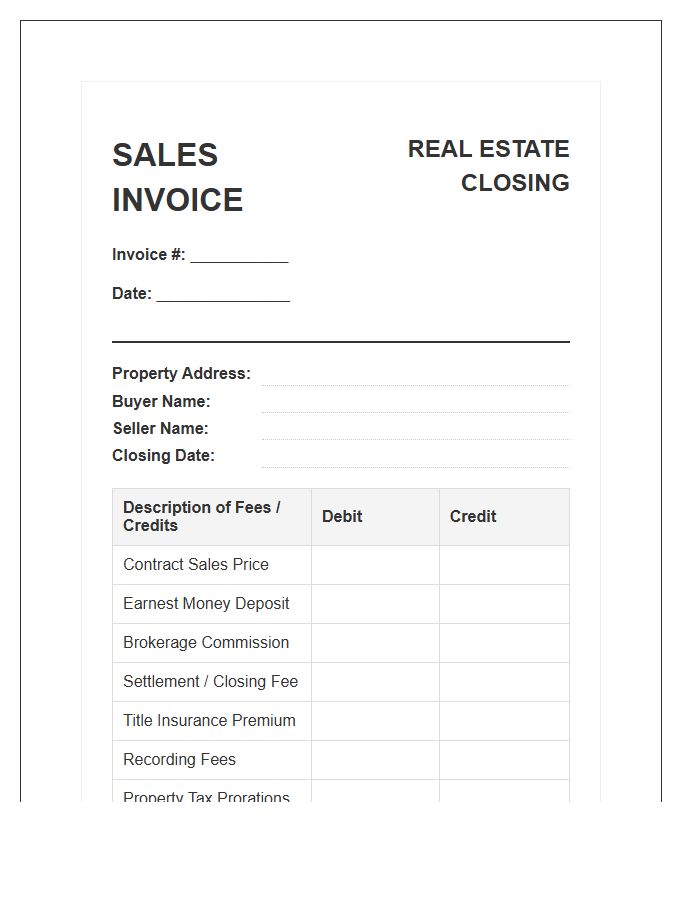 Real Estate Closing Sales Invoice Template