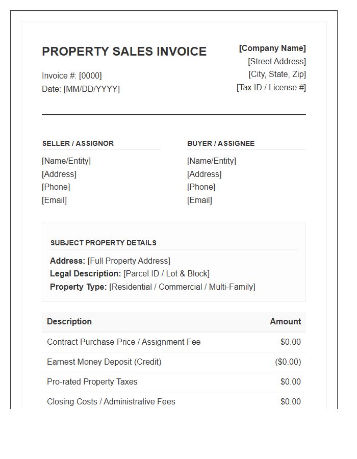 Real Estate Investment Property Sales Invoice Template