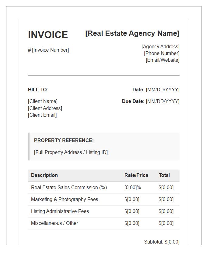 Real Estate Listing Sales Invoice Template
