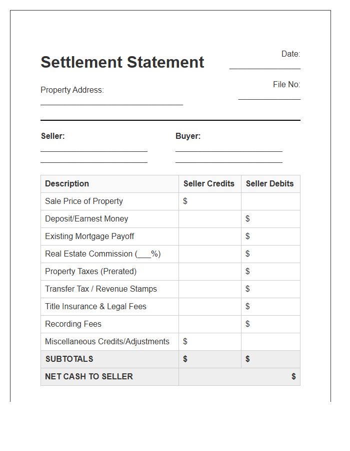 Real Estate Sales Settlement Invoice Template