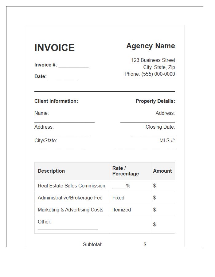 Residential Real Estate Sales Invoice Template