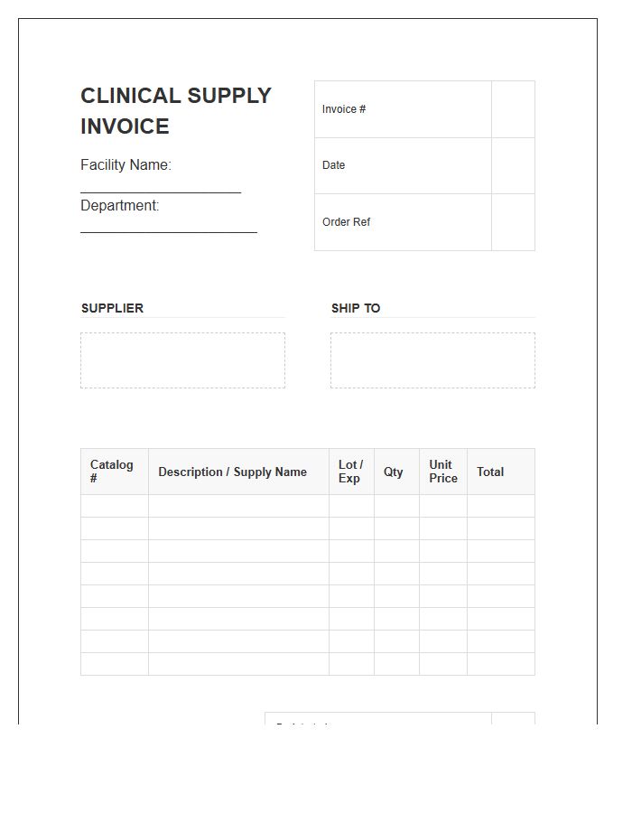 Clinical Supply Inventory Invoice Template
