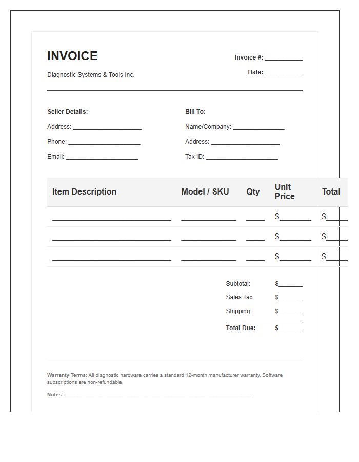 Diagnostic Tool Sales Invoice Template