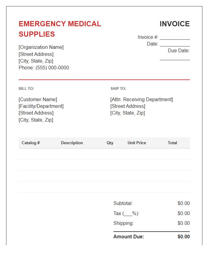 Emergency Medical Supply Invoice Template