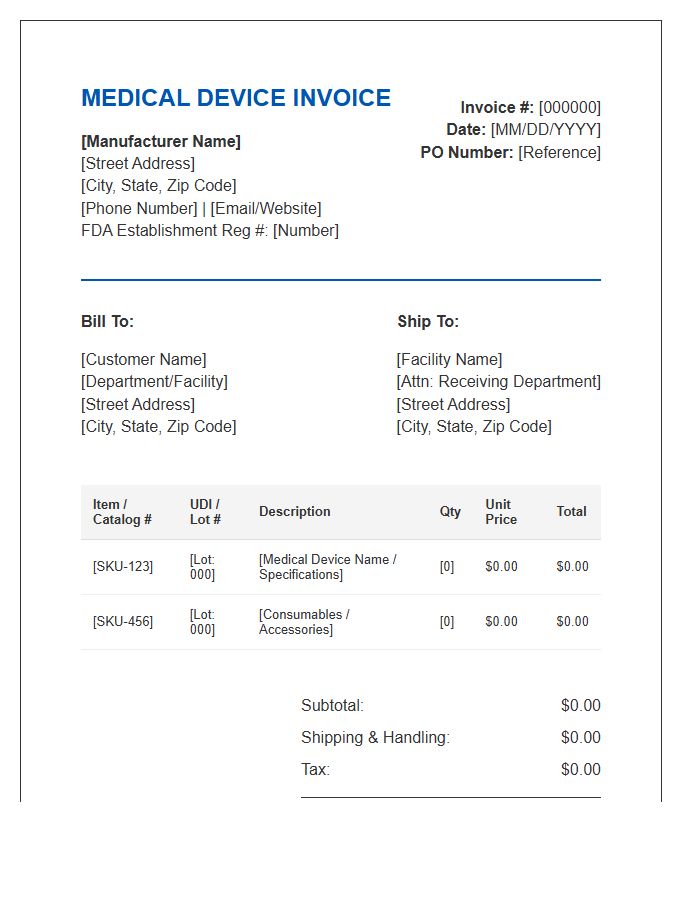 Medical Device Manufacturer Invoice Template