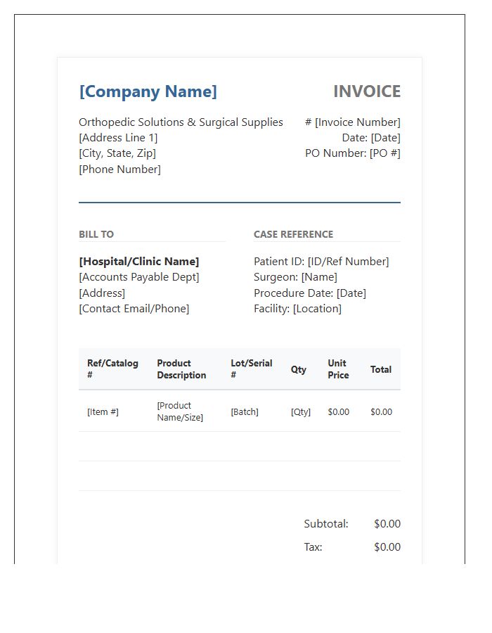 Orthopedic Device Sales Invoice Template