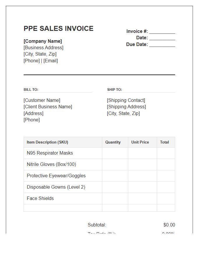Personal Protective Equipment Sales Invoice Template