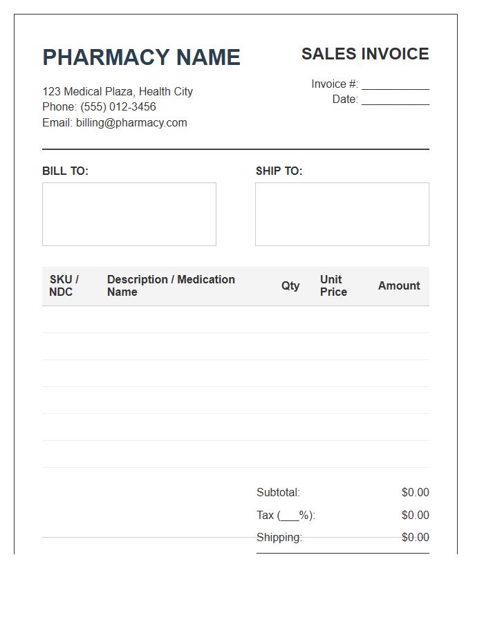 Pharmacy Supply Sales Invoice Template