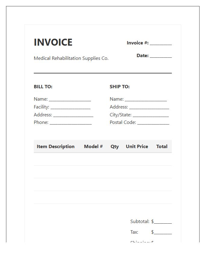 Rehabilitation Equipment Sales Invoice Template