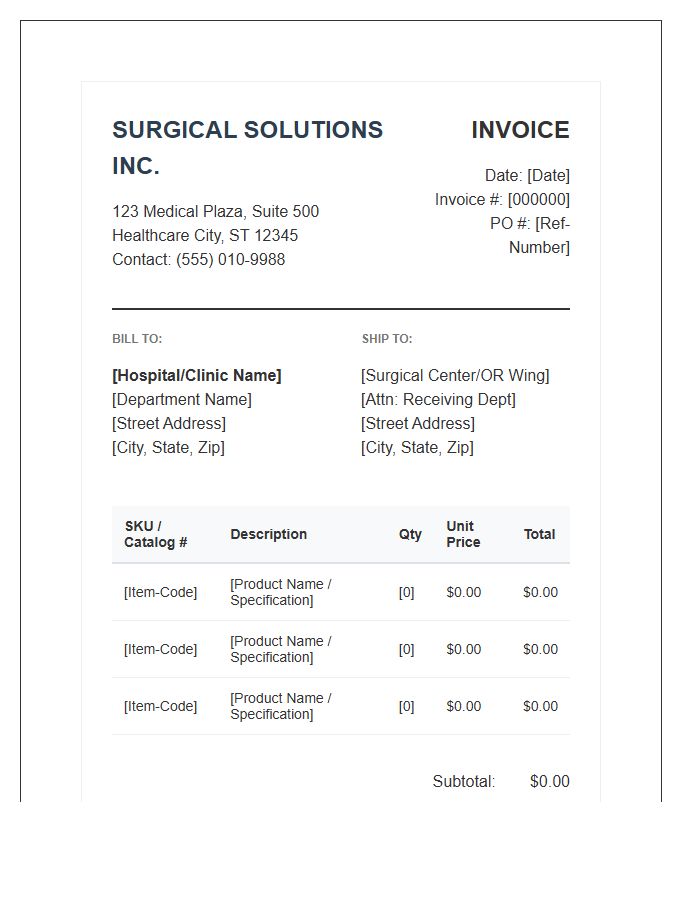 Surgical Tool Sales Invoice Template