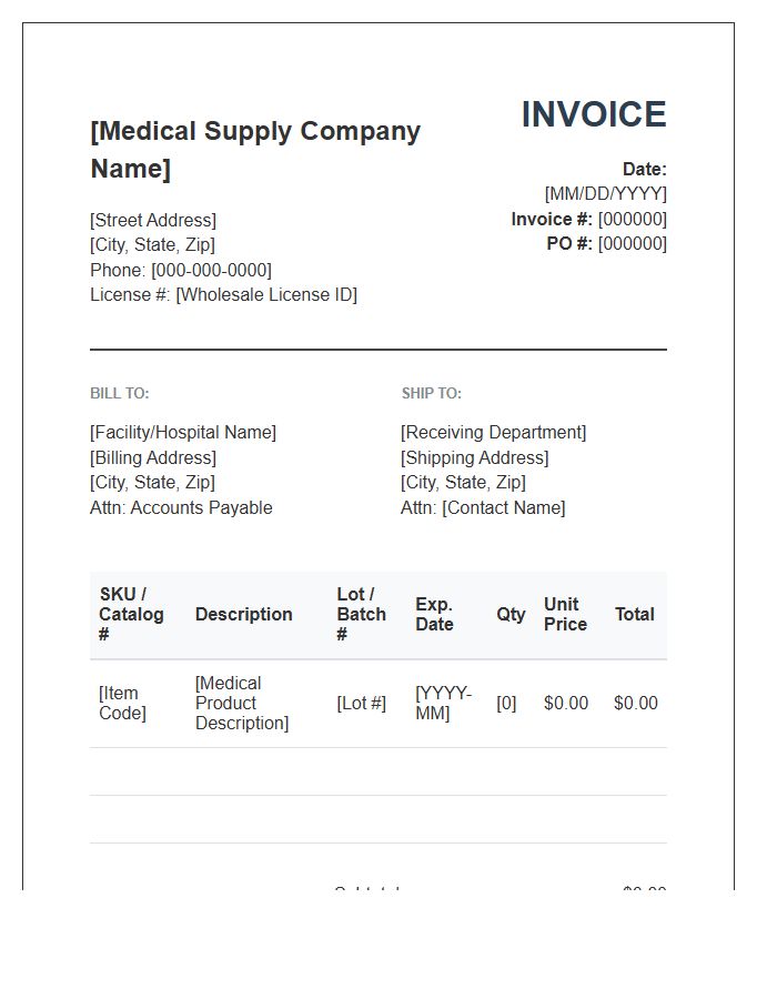 Wholesale Medical Supply Invoice Template
