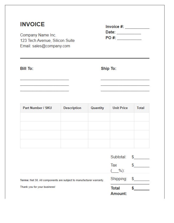 Electronic Component Sales Invoice Template