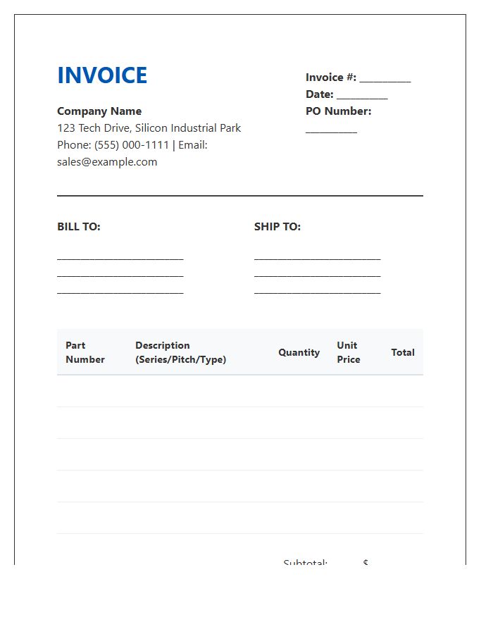 Electronic Connector Wholesale Invoice Template