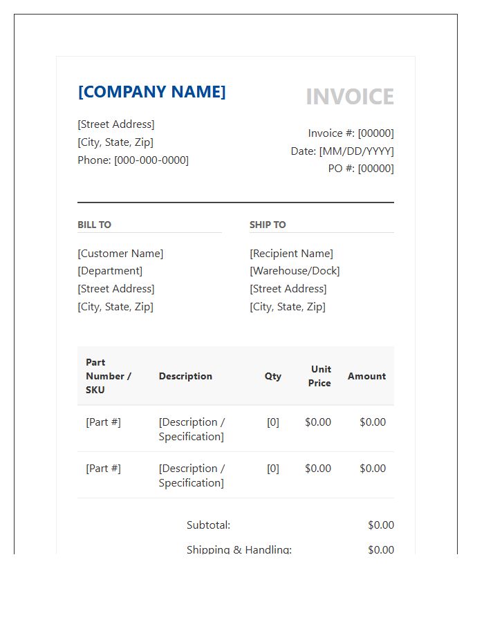 Industrial Electronic Parts Invoice Template