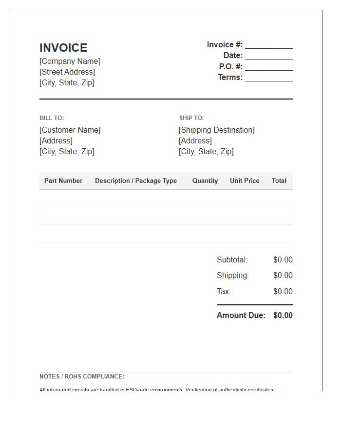 Integrated Circuit Supply Invoice Template