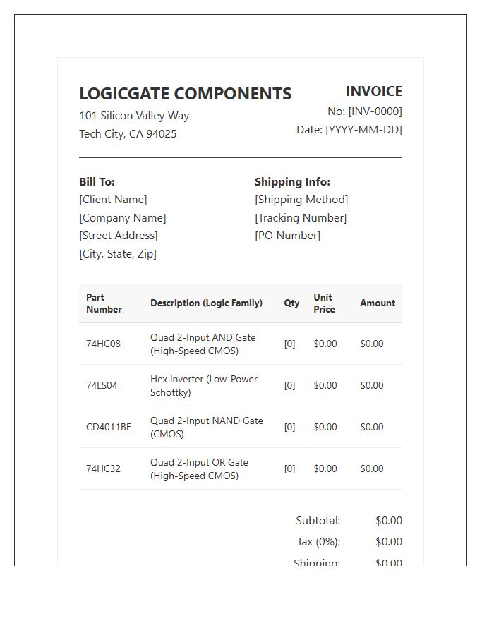 Logic Gate Integrated Circuit Invoice Template