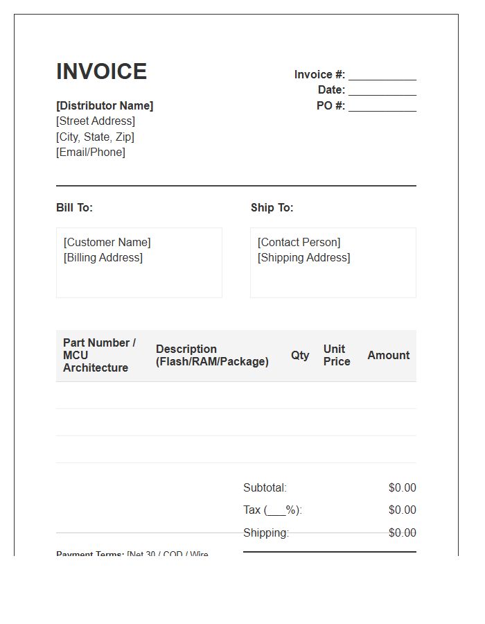 Microcontroller Distribution Invoice Template