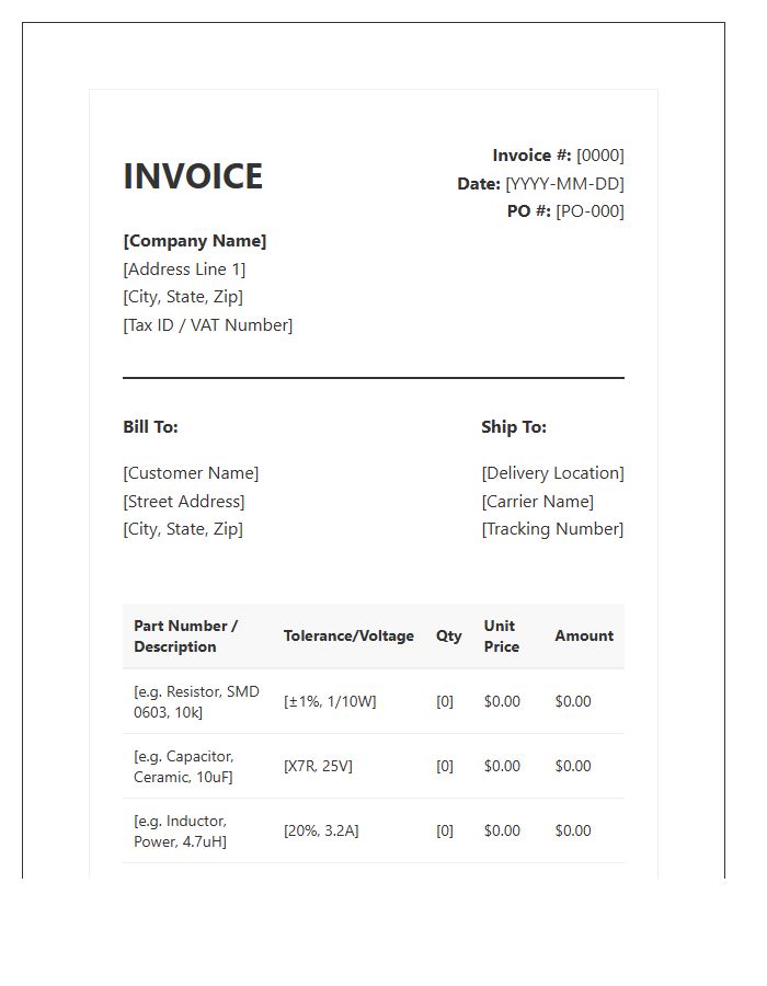 Passive Component Sales Invoice Template