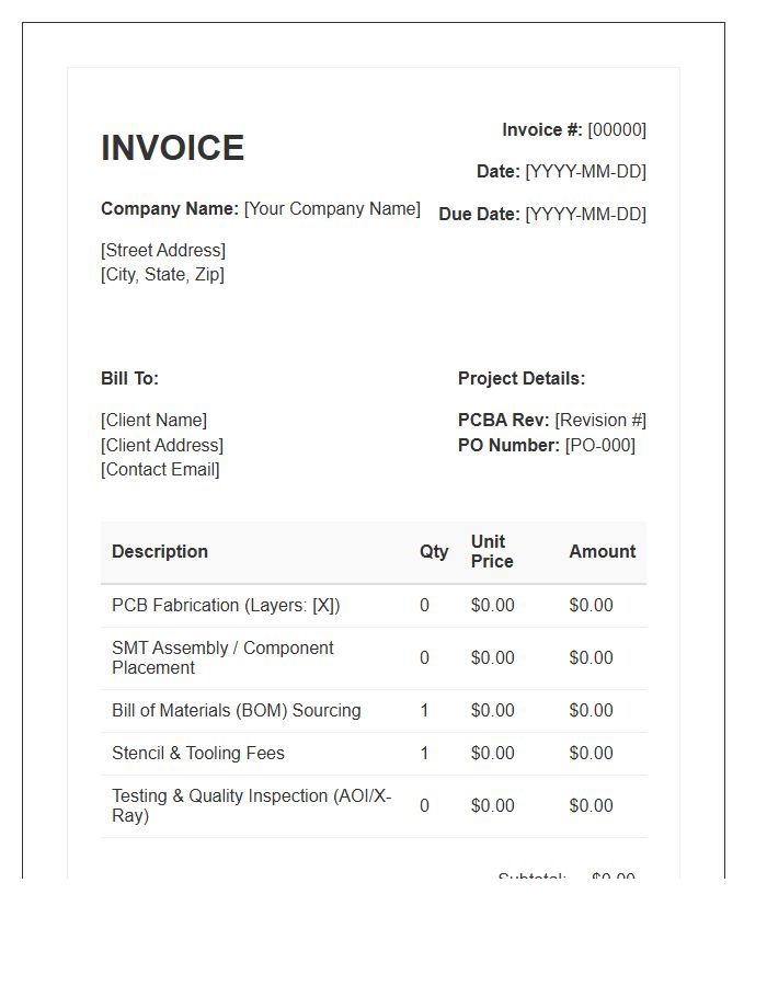 Printed Circuit Board Assembly Invoice Template