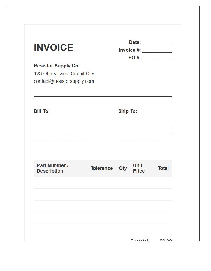 Resistor Supply Order Invoice Template