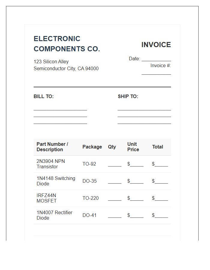 Transistor And Diode Invoice Template