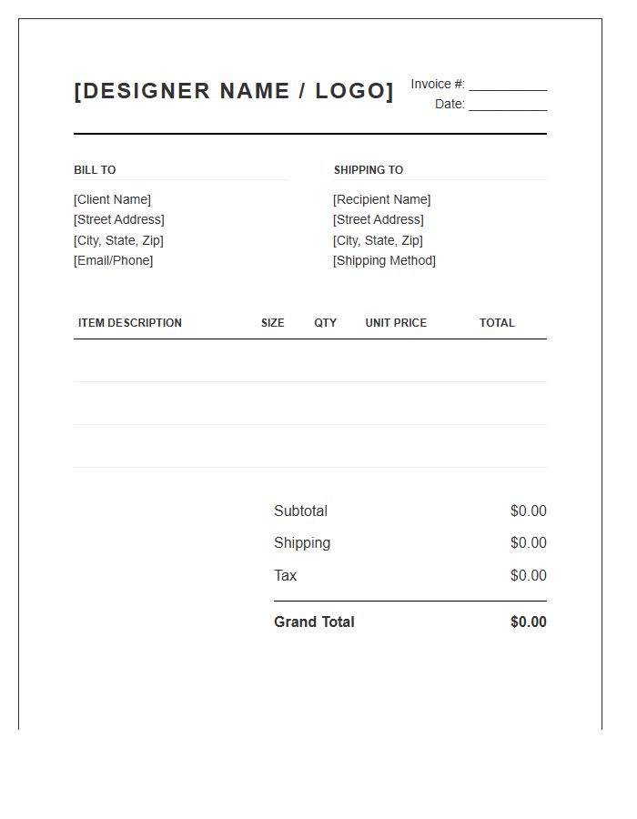 Designer Apparel Sales Invoice Template