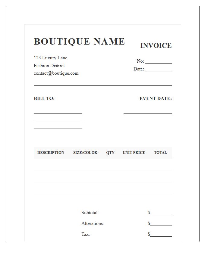 Formal Wear Boutique Invoice Template