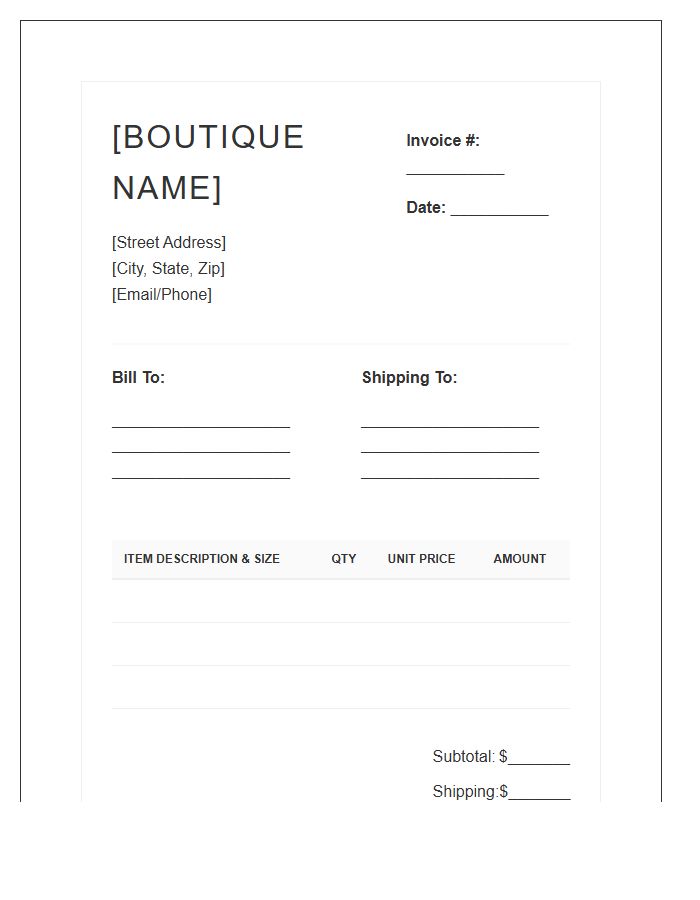 Handmade Clothing Boutique Invoice Template