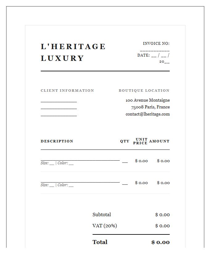 Luxury Clothing Store Invoice Template
