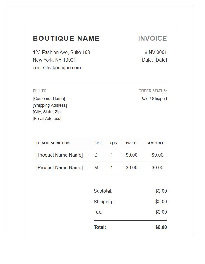 Online Clothing Boutique Invoice Template