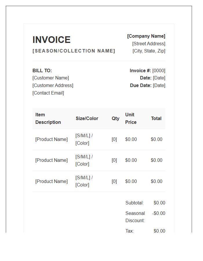 Seasonal Clothing Sales Invoice Template