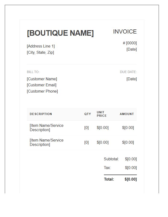 Small Business Boutique Invoice Template
