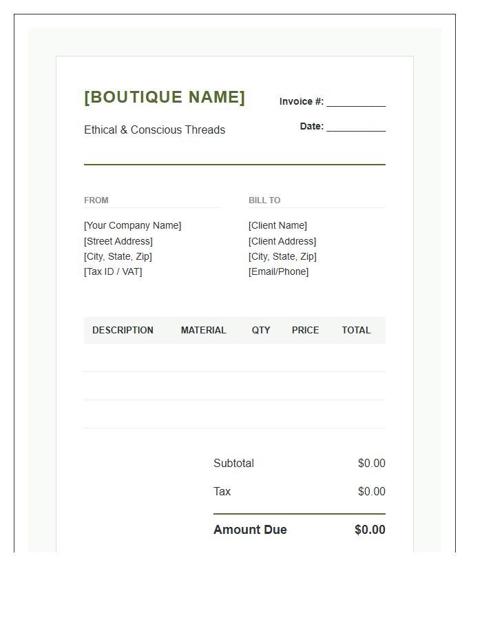 Sustainable Fashion Boutique Invoice Template