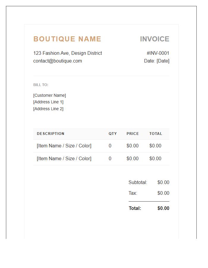Women's Fashion Boutique Invoice Template