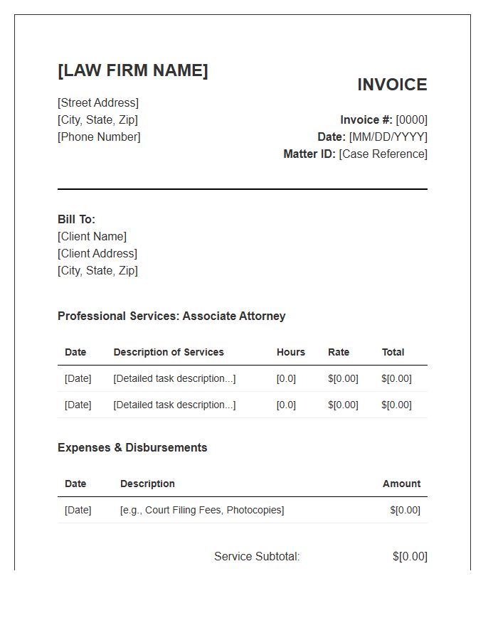Associate Attorney Hourly Billing Invoice Template