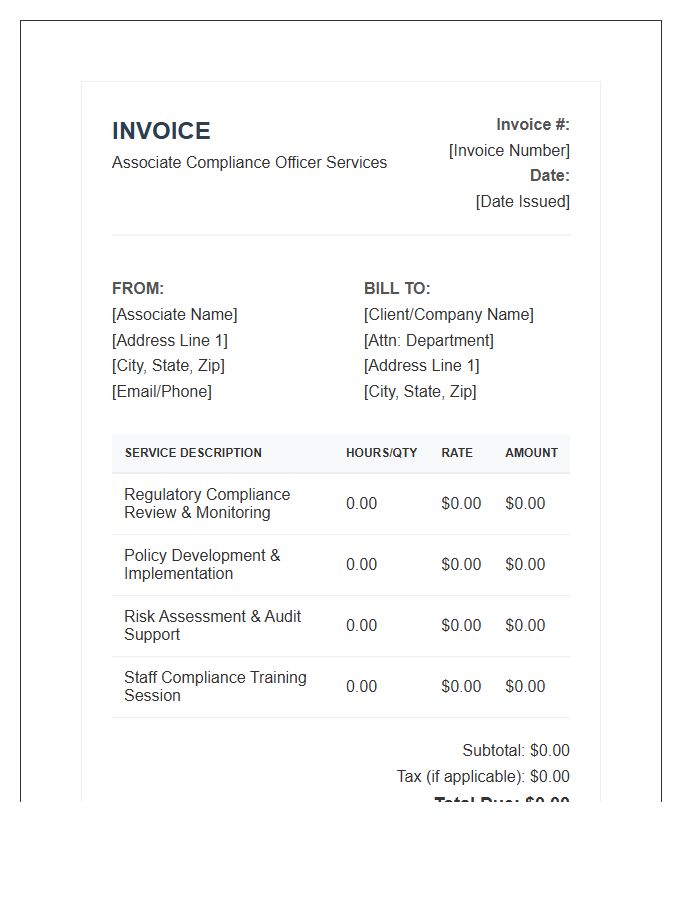 Associate Compliance Officer Service Invoice Template