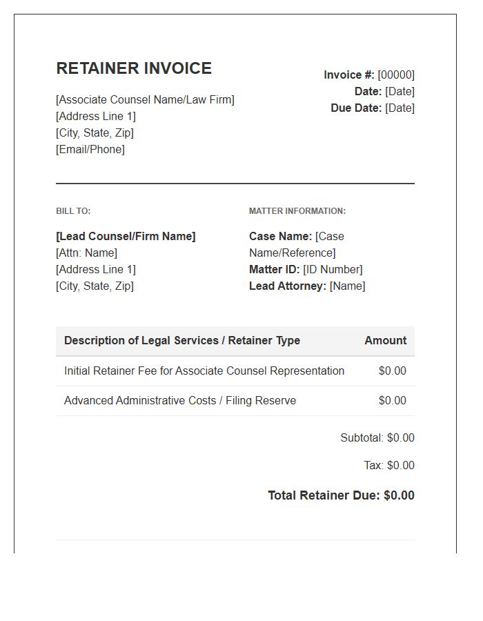 Associate Counsel Retainer Fee Invoice Template