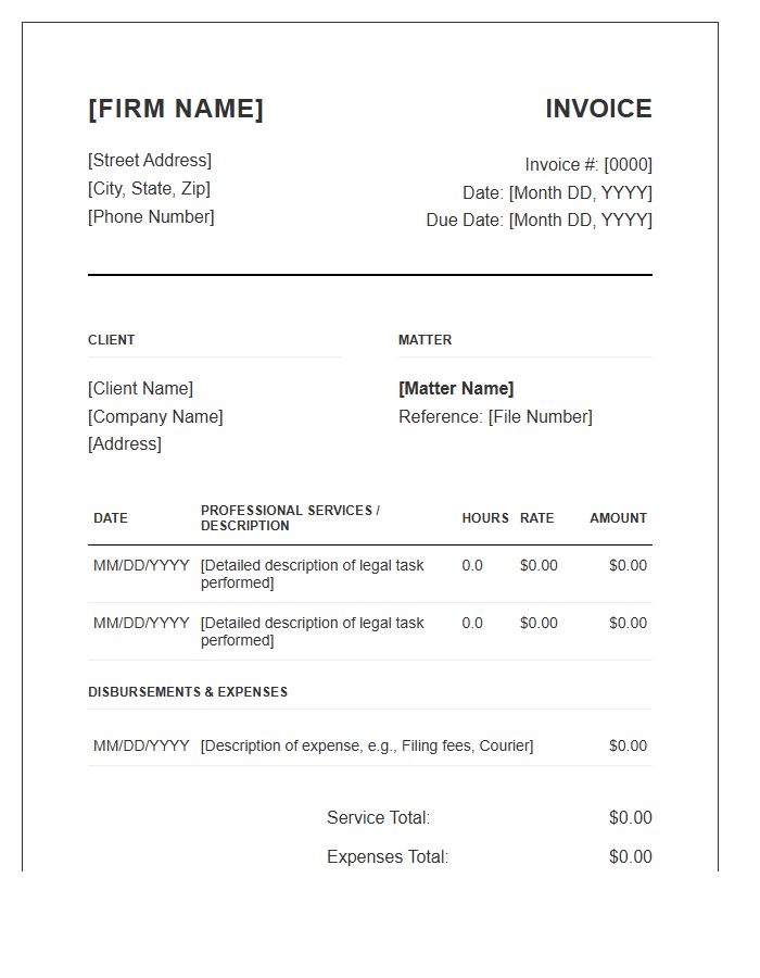 Boutique Law Firm Associate Invoice Template