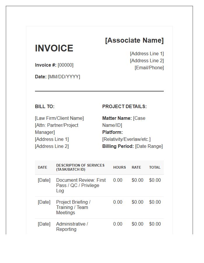 Legal Associate Document Review Invoice Template