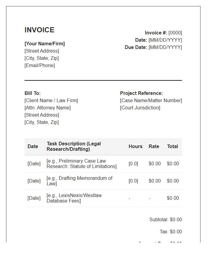 Legal Research Associate Project Invoice Template