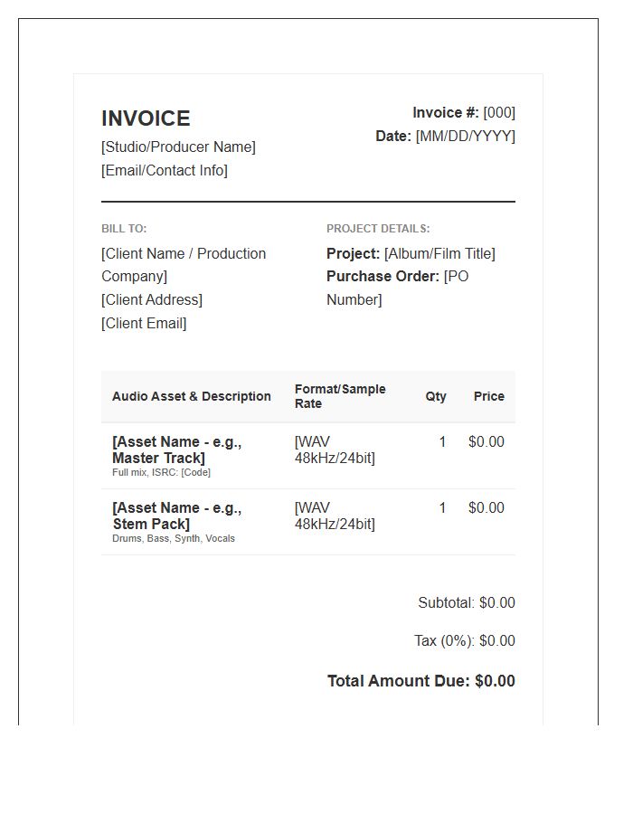 Audio Production Asset Invoice Template