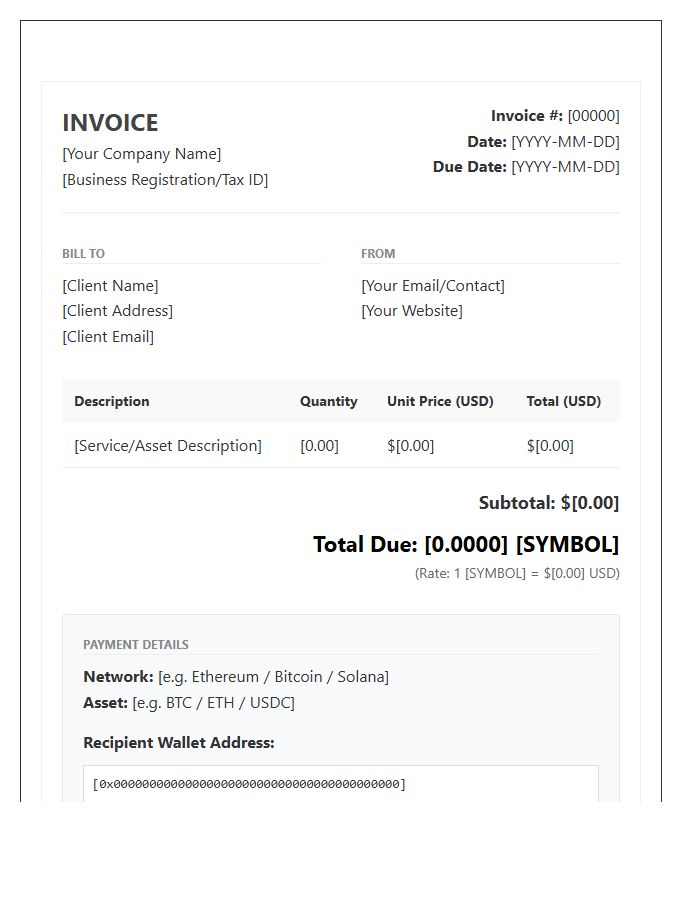 Cryptocurrency Digital Asset Invoice Template