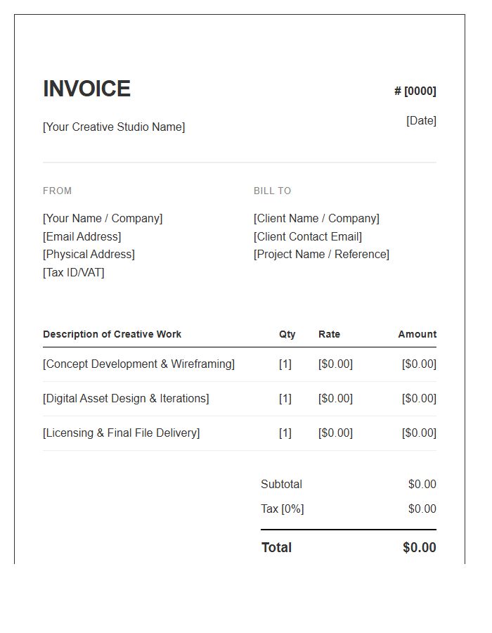 Digital Creative Work Invoice Template