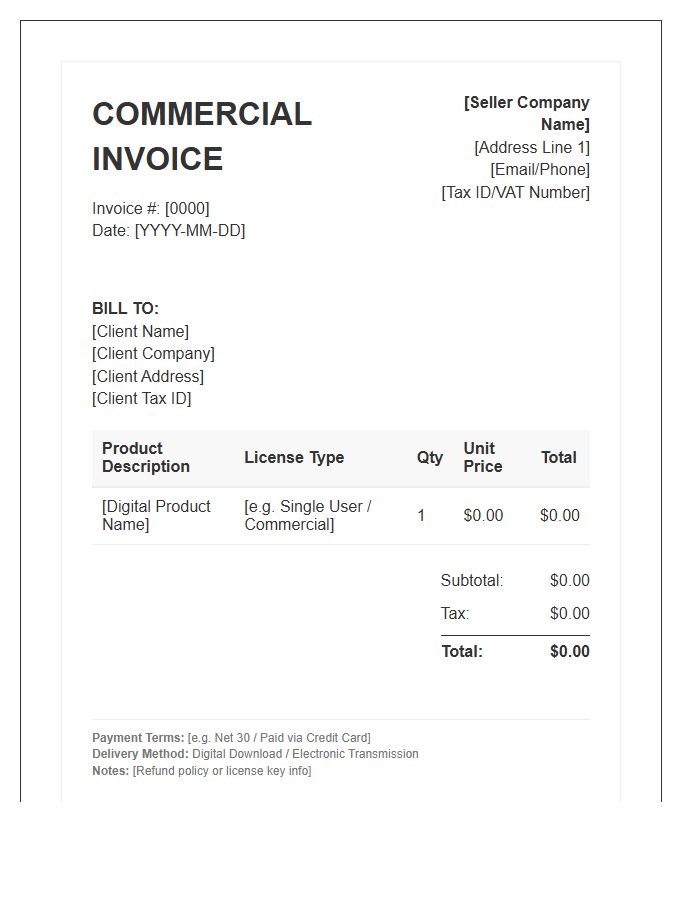 Digital Product Commercial Invoice Template