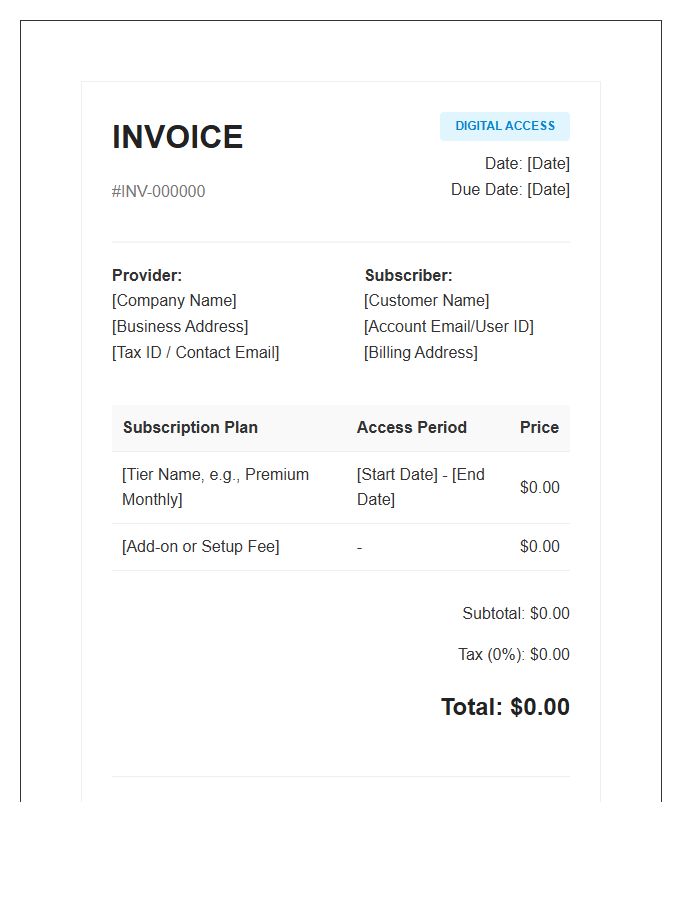 Digital Subscription Access Invoice Template