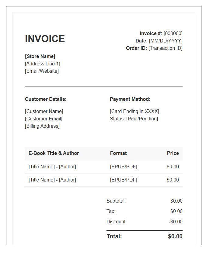 Electronic Book Sale Invoice Template