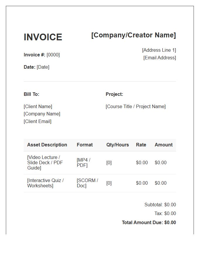 Online Course Asset Invoice Template
