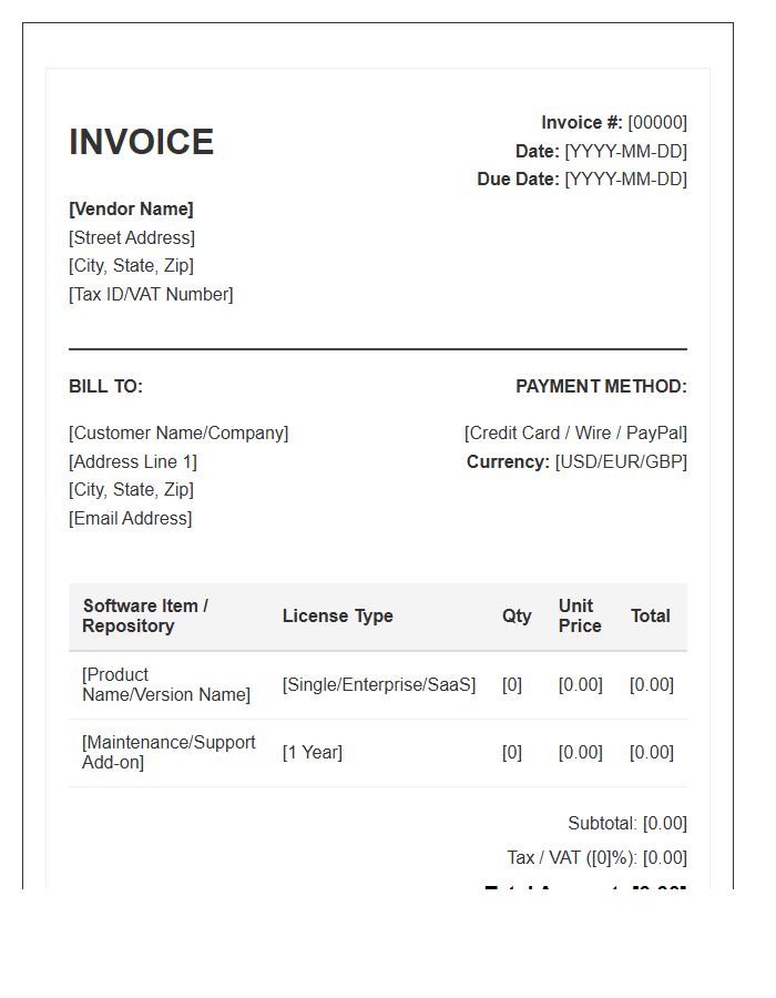 Software Code Purchase Invoice Template