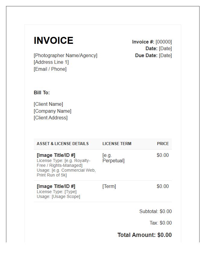 Stock Photography License Invoice Template
