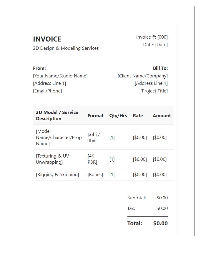 Three Dimensional Model Invoice Template